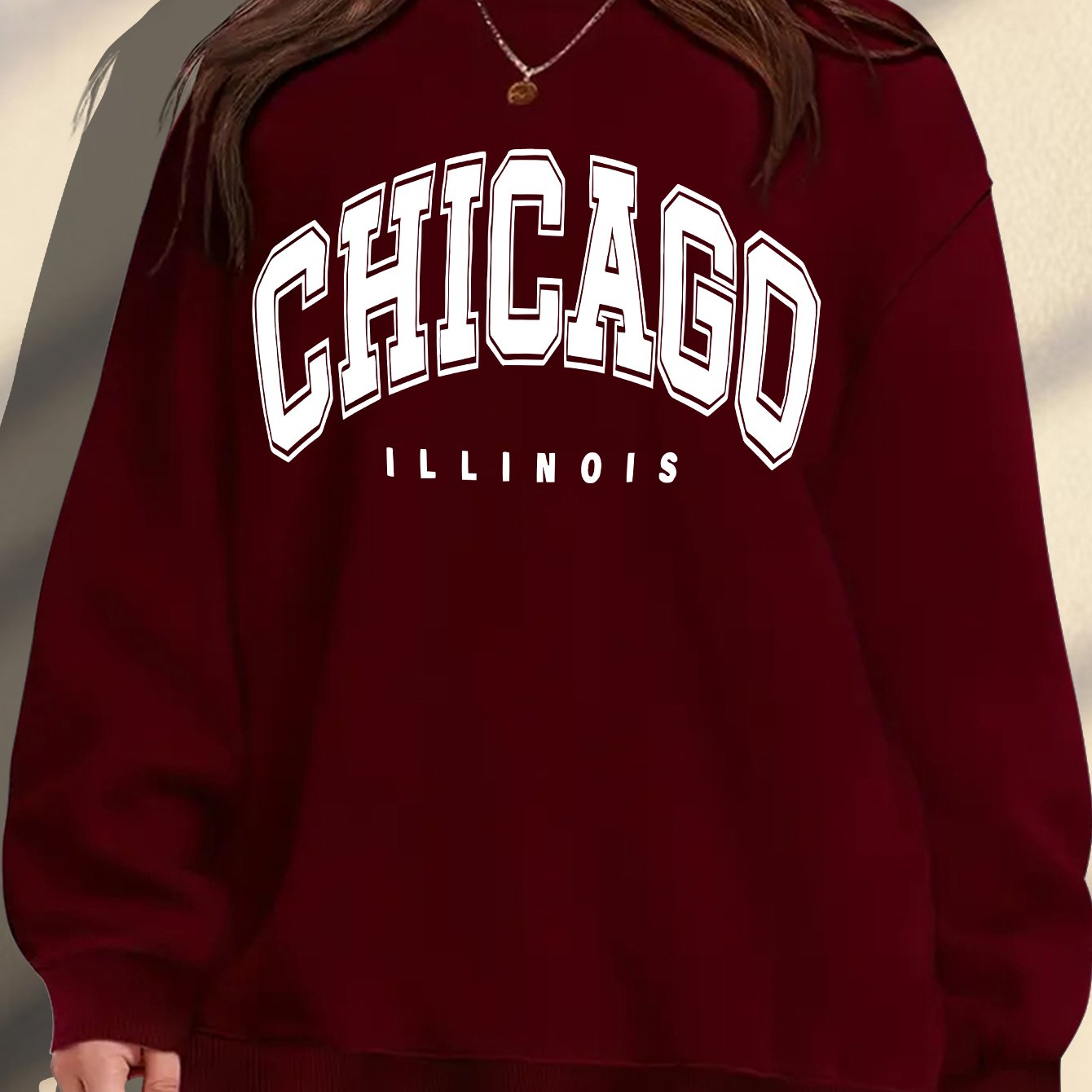 Women's Plus Size Soft Casual Long Sleeve Crew Neck Sweatshirt with American Campus Print