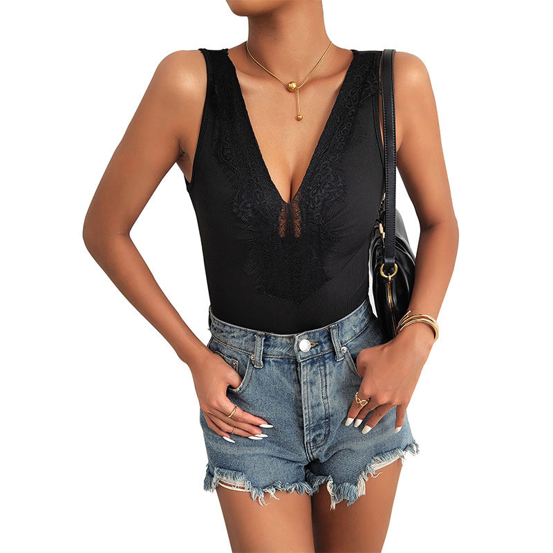 Sleeveless Lace Romper Sexy Fitted Jumpsuit
