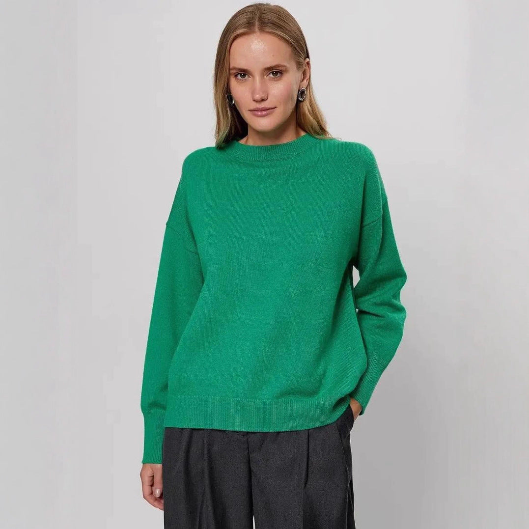 Women's Knitted Round Neck Solid Color Loose Fashion Sweater
