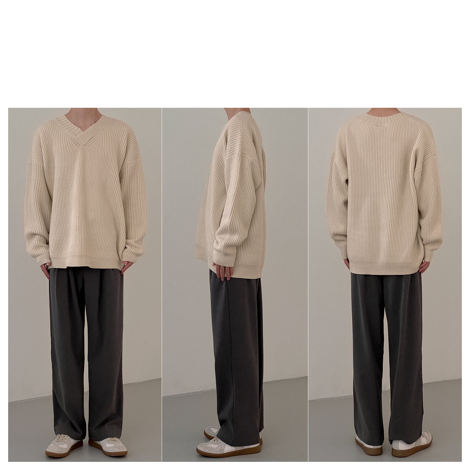 Fashion V-neck Sweater Men's Long Sleeve