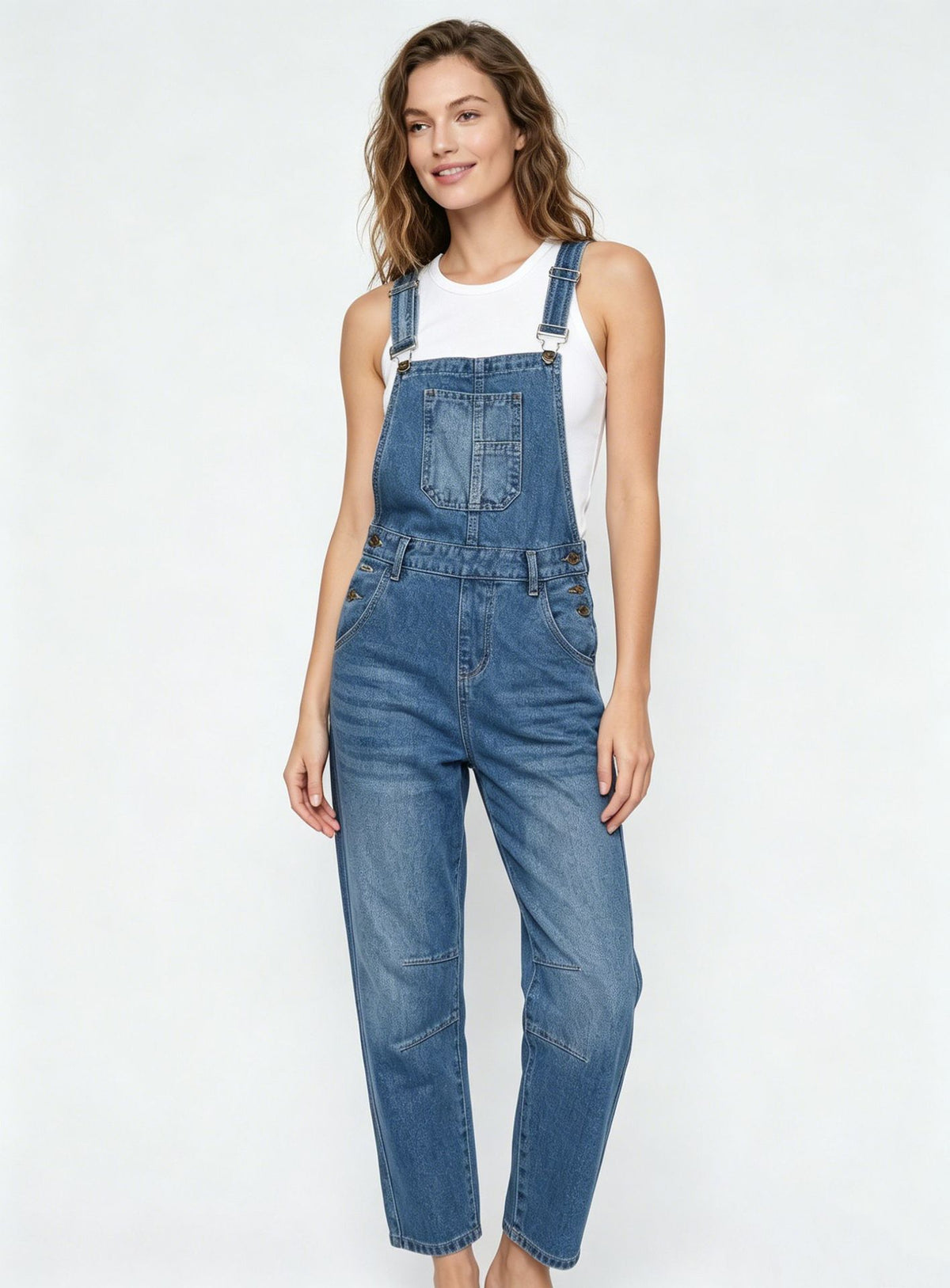 Washed Vintage Loose Straight-leg Womens Denim Overalls Long Pants