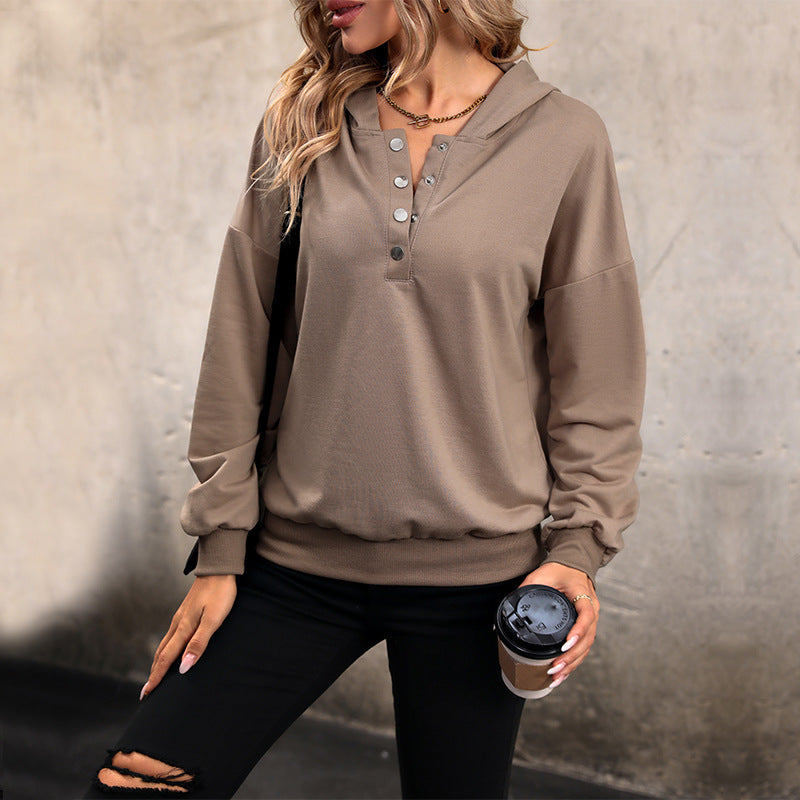 Chic Solid Color Lantern-Sleeve Women's Hoodie