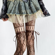 Dark Gothic Bow Fishnet Hollow-Out Pantyhose
