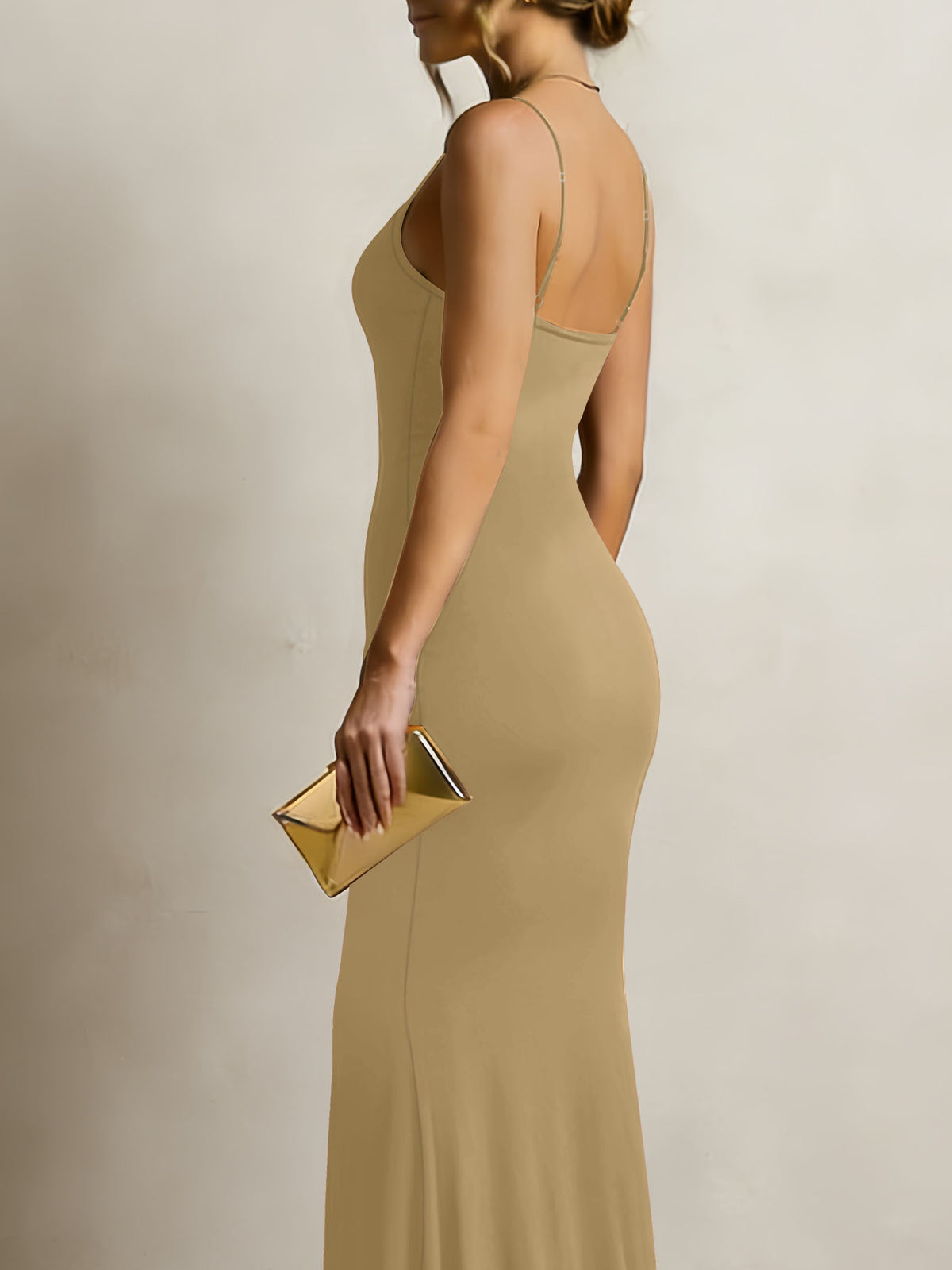 Women's Solid Color Spaghetti Strap Square Neck Bodycon Maxi Dress, Elegant Sleeveless Mermaid Evening Dress Summer Dress for Women