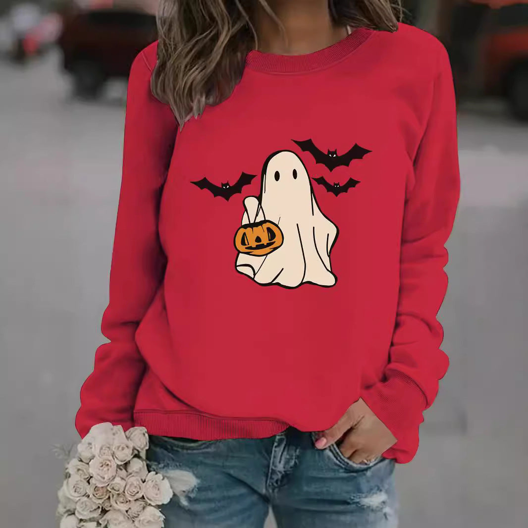 Spooky Cute Ghost Print Halloween Pullover Sweatshirt