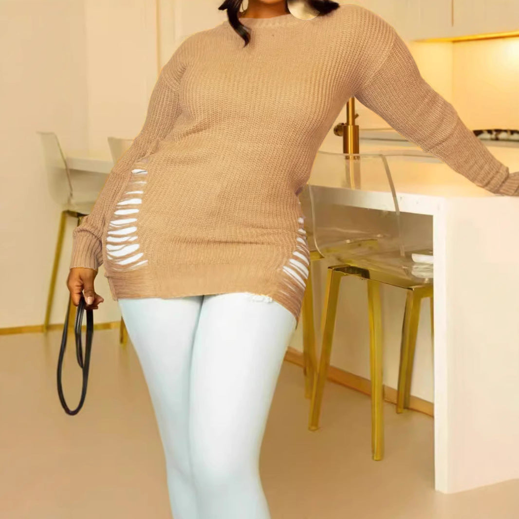 Fashion Sexy Cutout Slim Fit Long Pullover Sweater