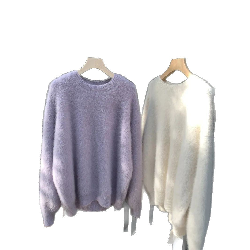 Thickened Cozy Mohair Sweater for Women in a Relaxed Laid-back Style for Fall and Winter