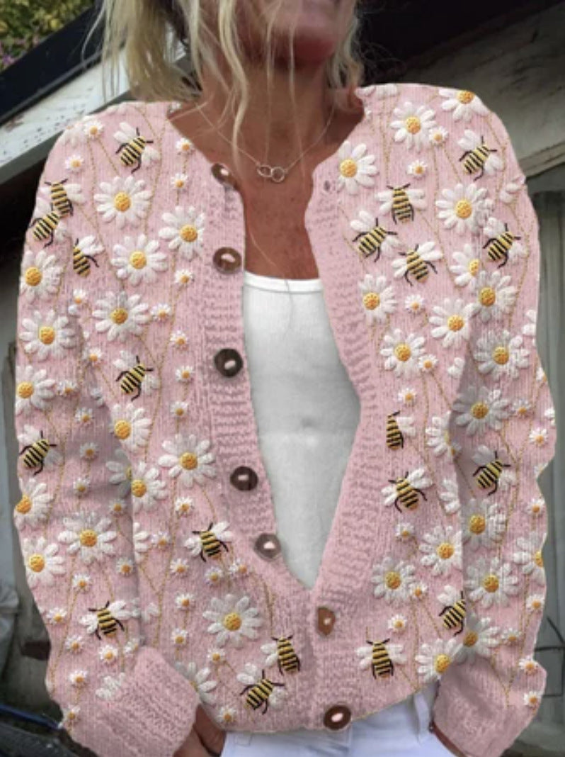 Women's 3D Digital Print Knitted Cardigan Sweater
