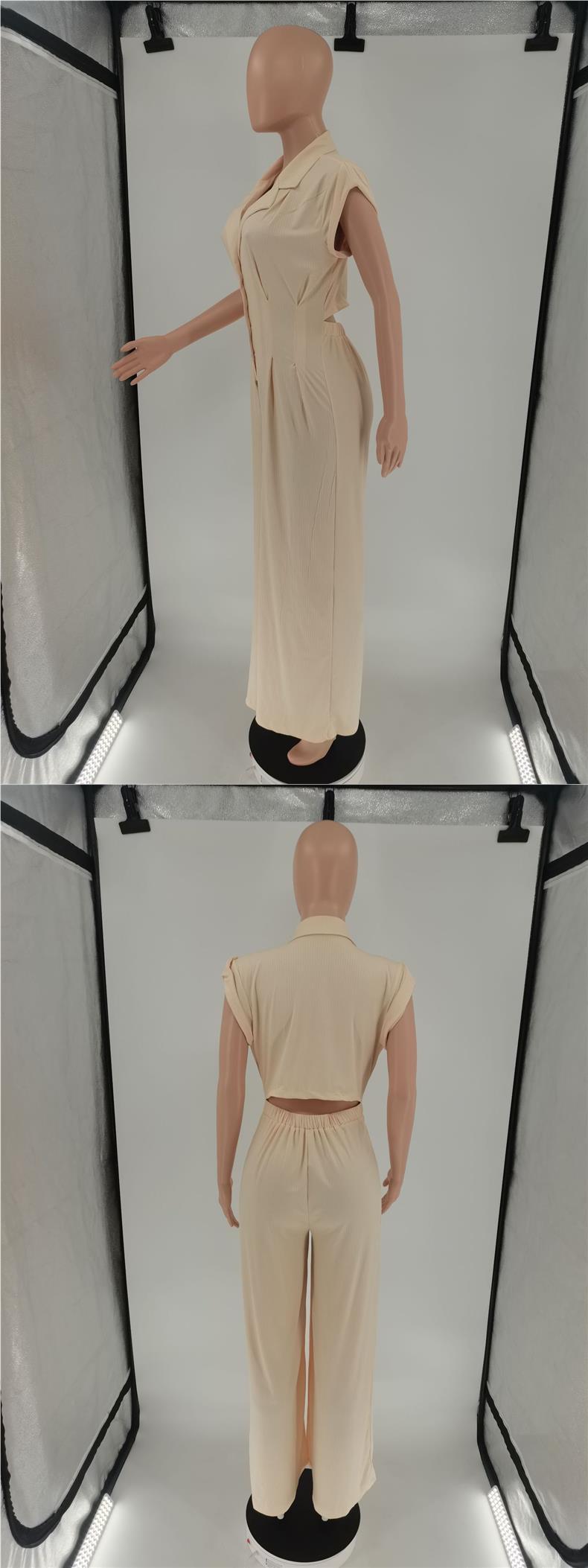 Chic Short Sleeve Stand Collar Wide Leg Jumpsuit