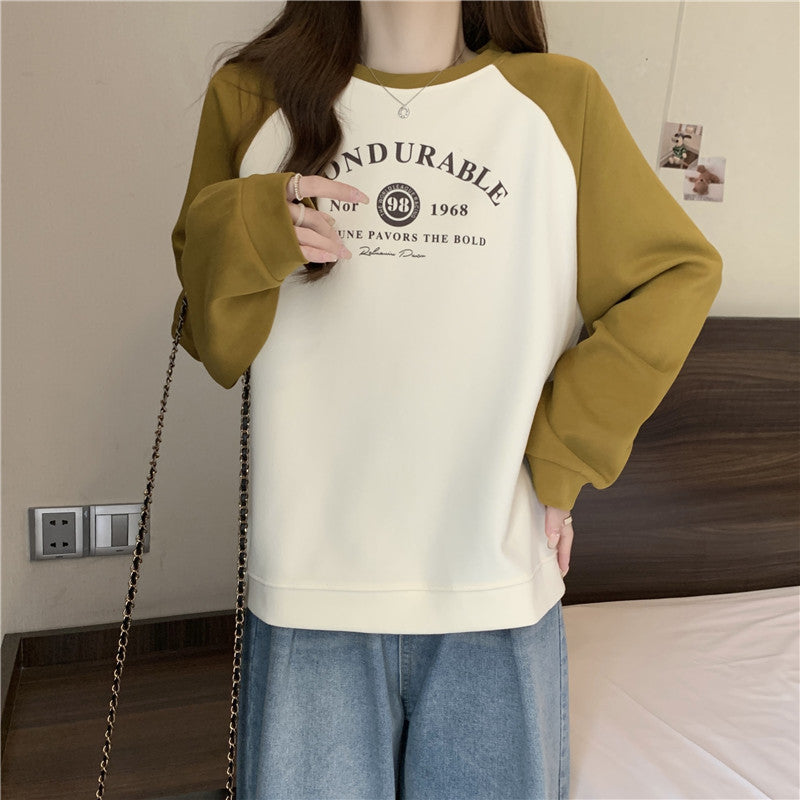 Cozy Contrast Color Raglan Hooded Sweatshirt