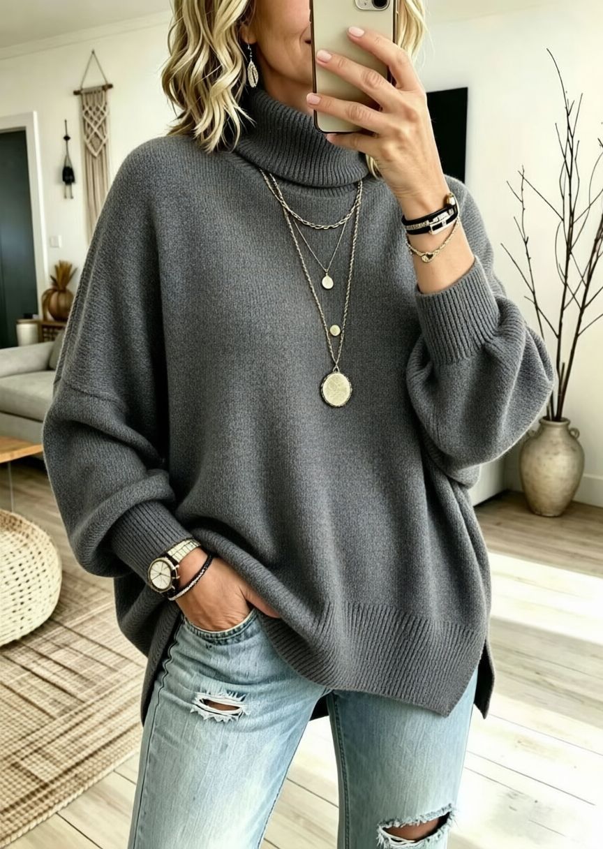Womens Turtleneck Knitted Long-sleeve Sweater