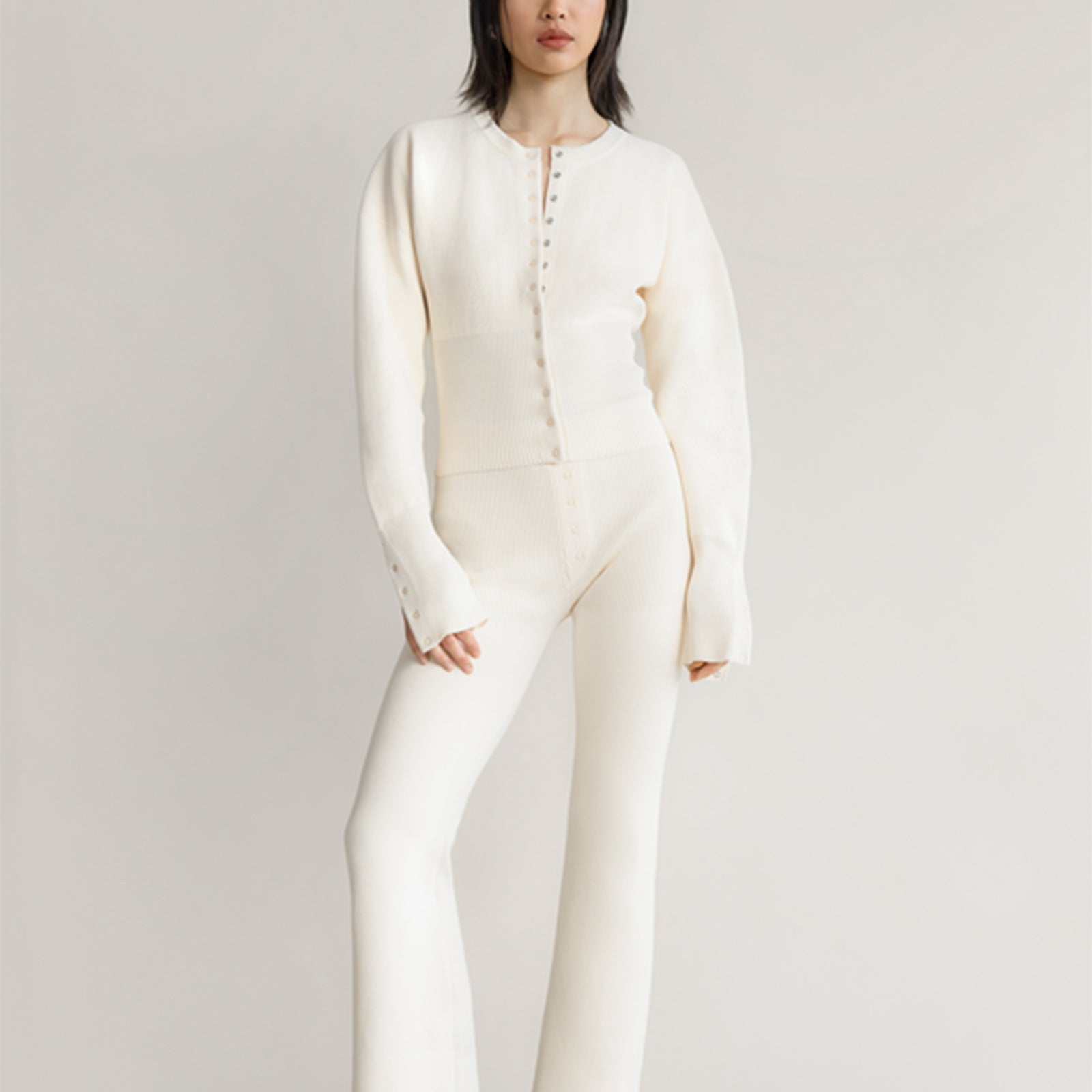 Ribbed Long Sleeve Button-Up Top for Women