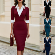 Commuter-style Tailored Sheath Dress with Three-quarter-length Sleeves