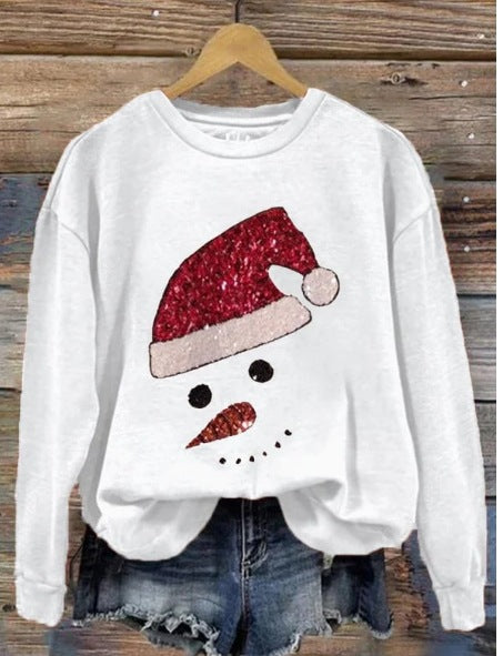 Festive 3D Snowman Print Casual Women's Sweatshirt