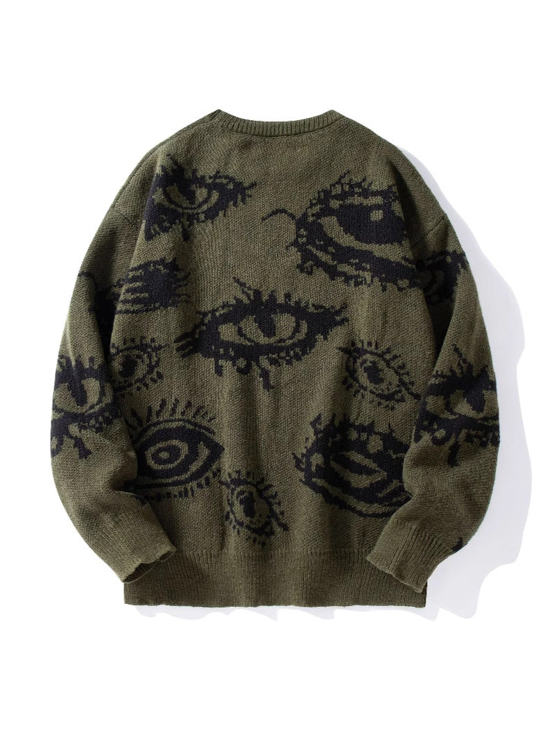 Personality Round Neck Wide Knitted Jacquard Sweater