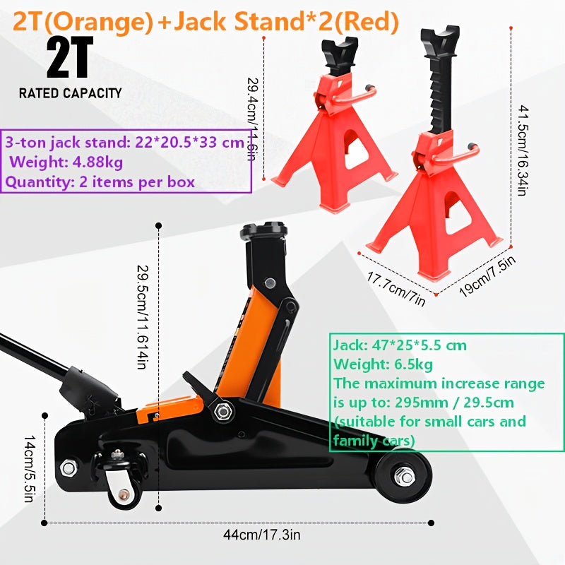2‑Ton Floor Jack with Rollers – 460 mm (18 in) Lifting Height, Adjustable 5.3‑13 in Range, Carbon Steel Construction