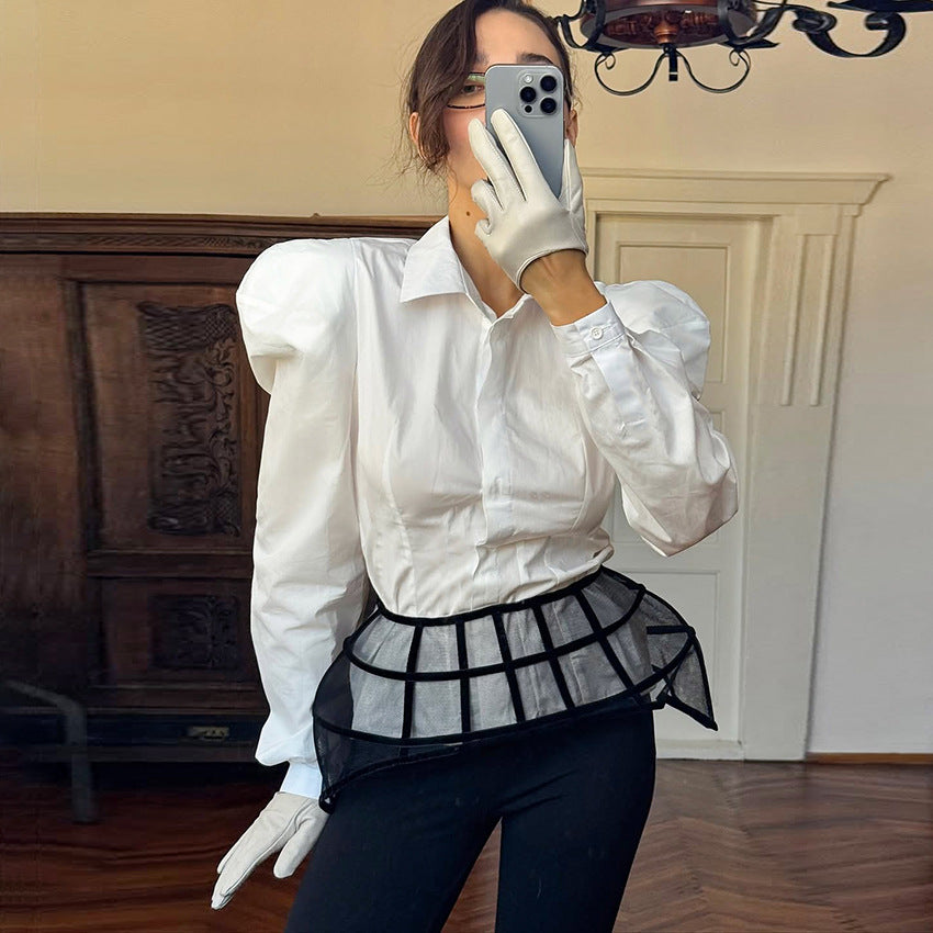 Womens Elegant White Long-sleeve Workwear Top