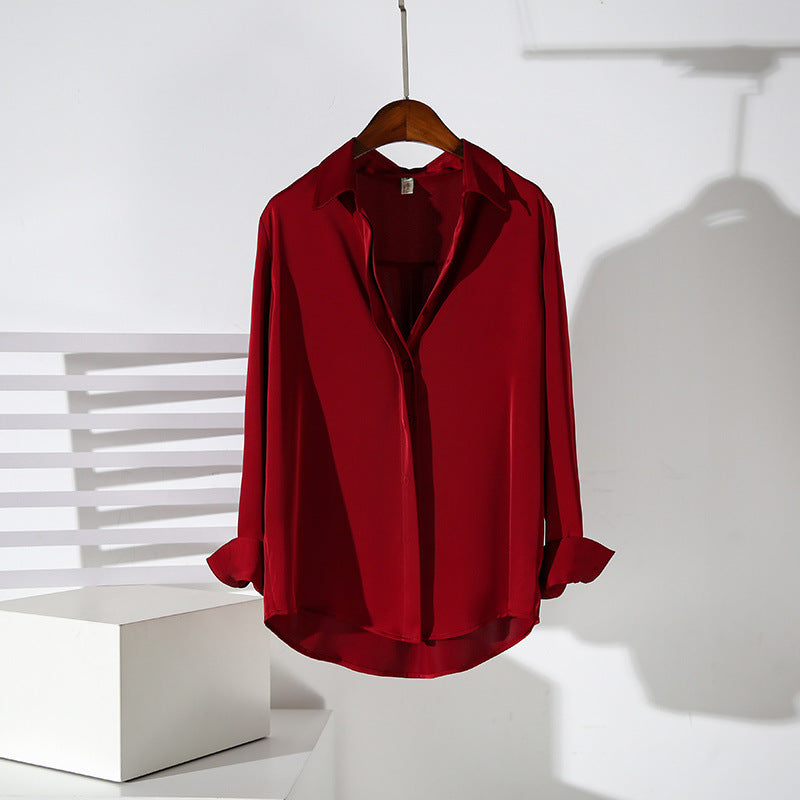 Women's Satin Long-Sleeve Professional Wrinkle-Resistant Shirt