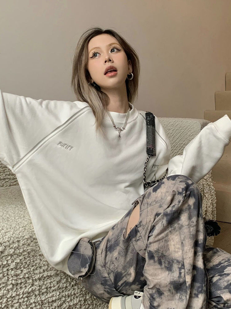 Retro American Loose Fleece Pullover Top