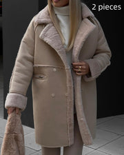 Plush Suede Long Cardigan Coat with Collar