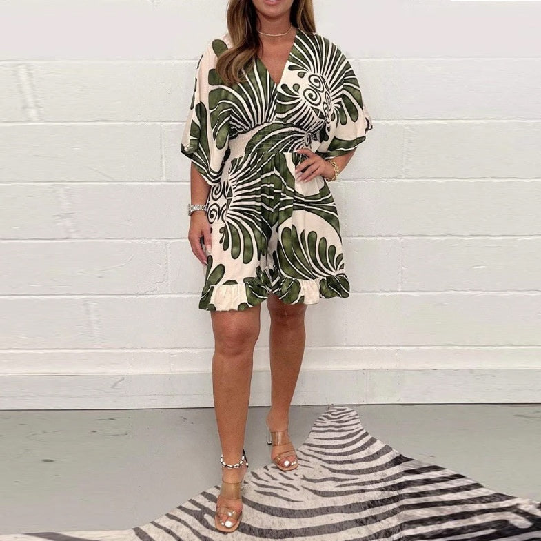 Floral Print Backless Lace-Up Summer Romper