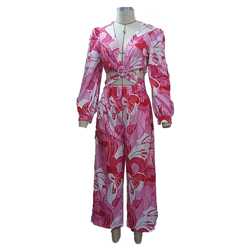 Women's Casual Backless Print Jumpsuit
