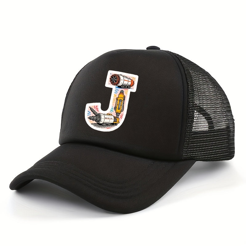 Kids' Engineering Vehicle Letter Sponge Mesh Trucker Cap – Breathable Outdoor Sports Hat