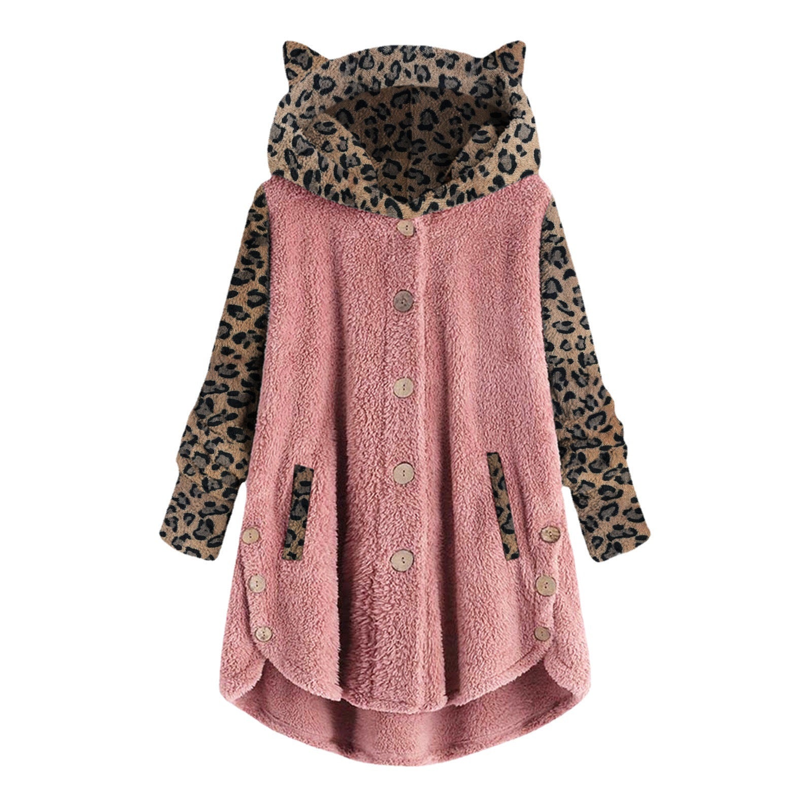 Cozy Leopard Patchwork Hooded Plush Coat