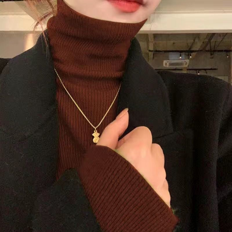 Slim Fit Turtleneck Base Thick Sweater for Women