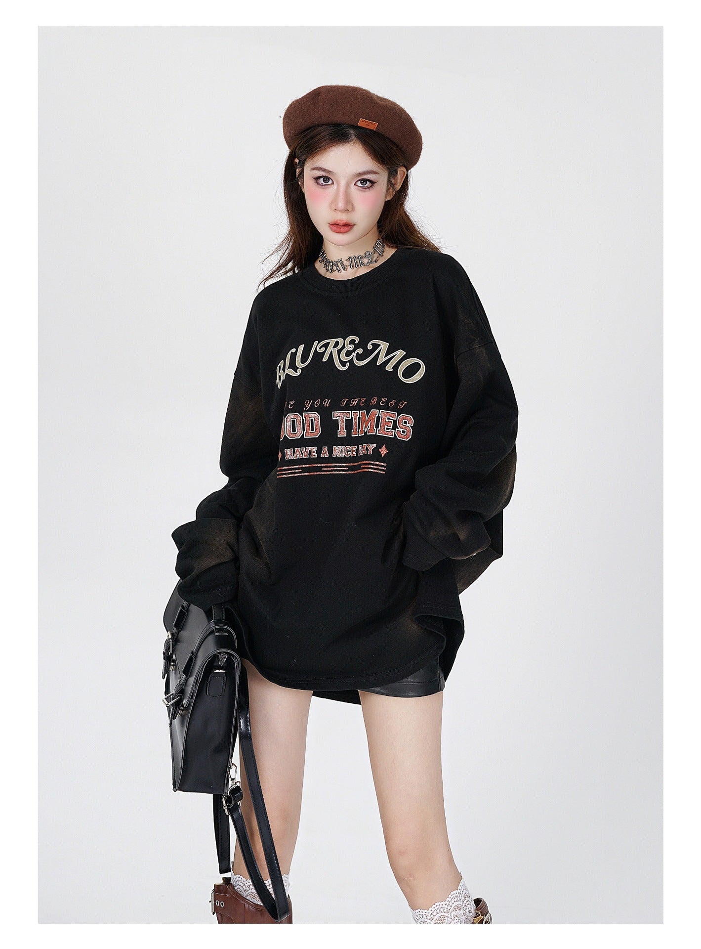 Gold Print Dark Wash Crew Neck Sweatshirt