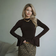 Women's Solid Color Casual Flared Long Sleeve Top