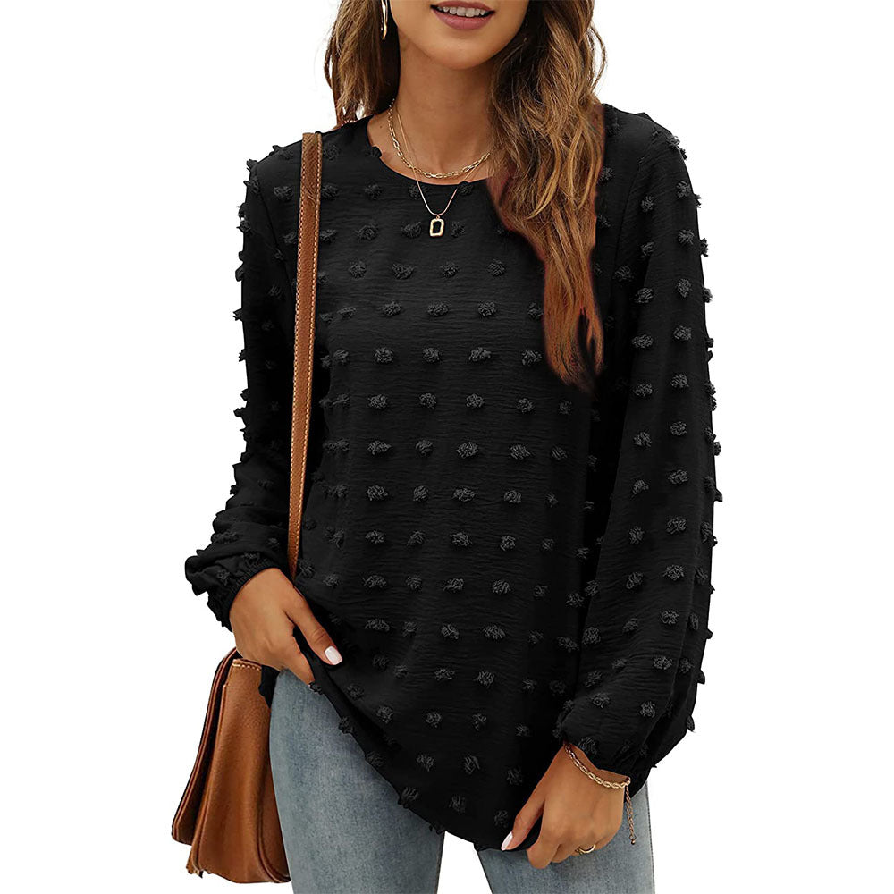 Women's Casual Jacquard Long-Sleeve Loose Pullover Top