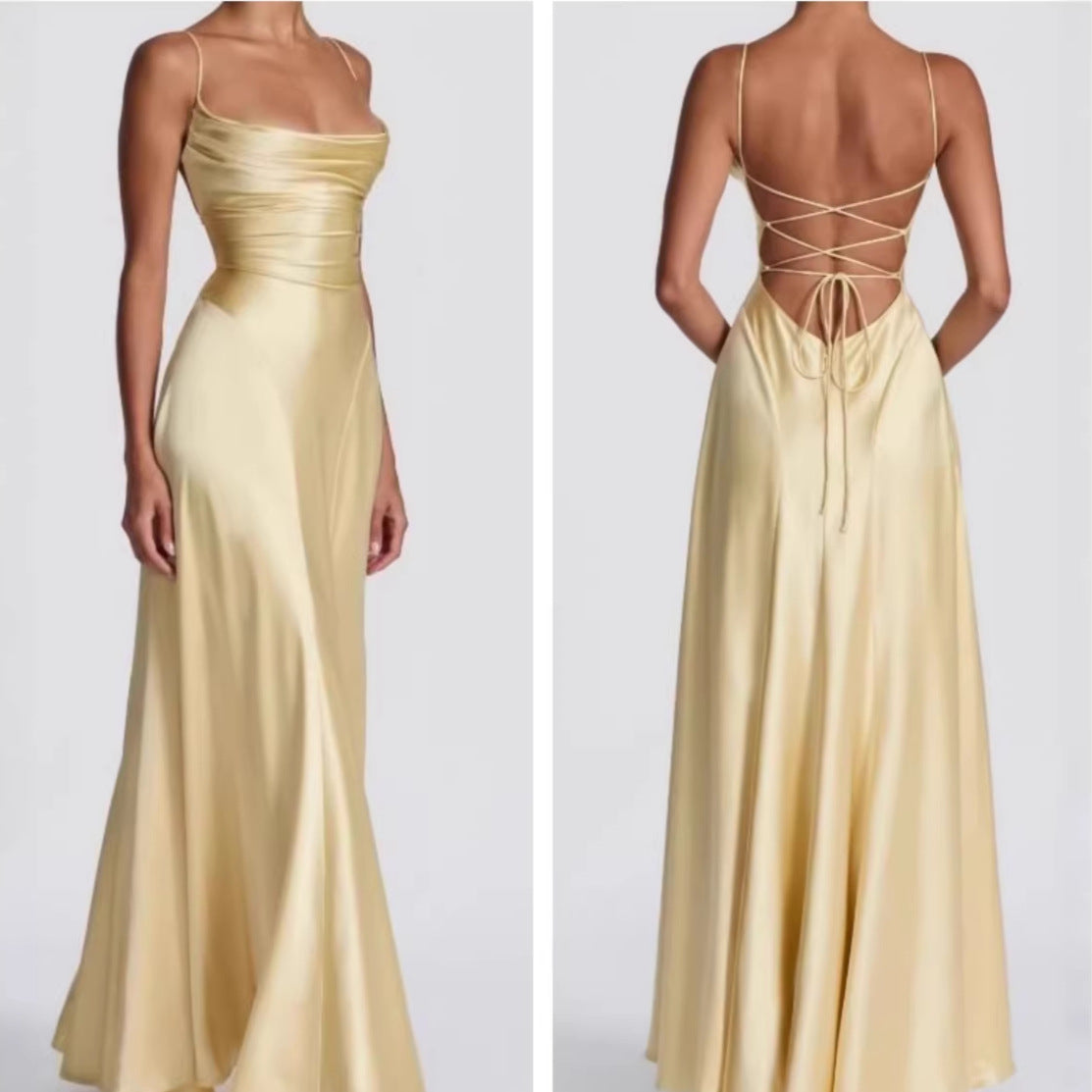 Fishtail Strap Dress Solid Color Chic and Sexy with Spaghetti Straps and a Square Neckline