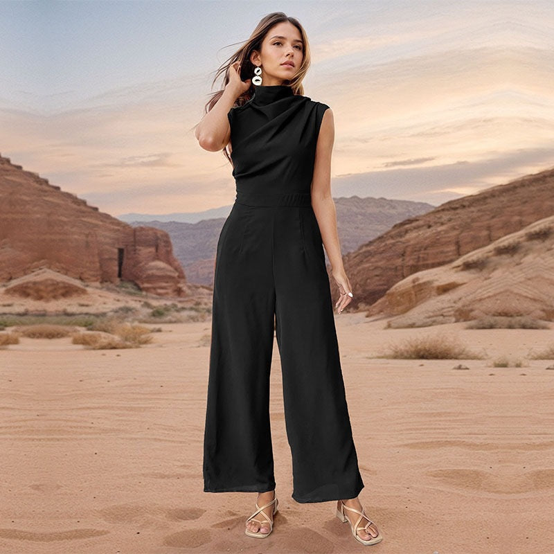 Casual Solid Color Sleeveless Wide Leg Jumpsuit