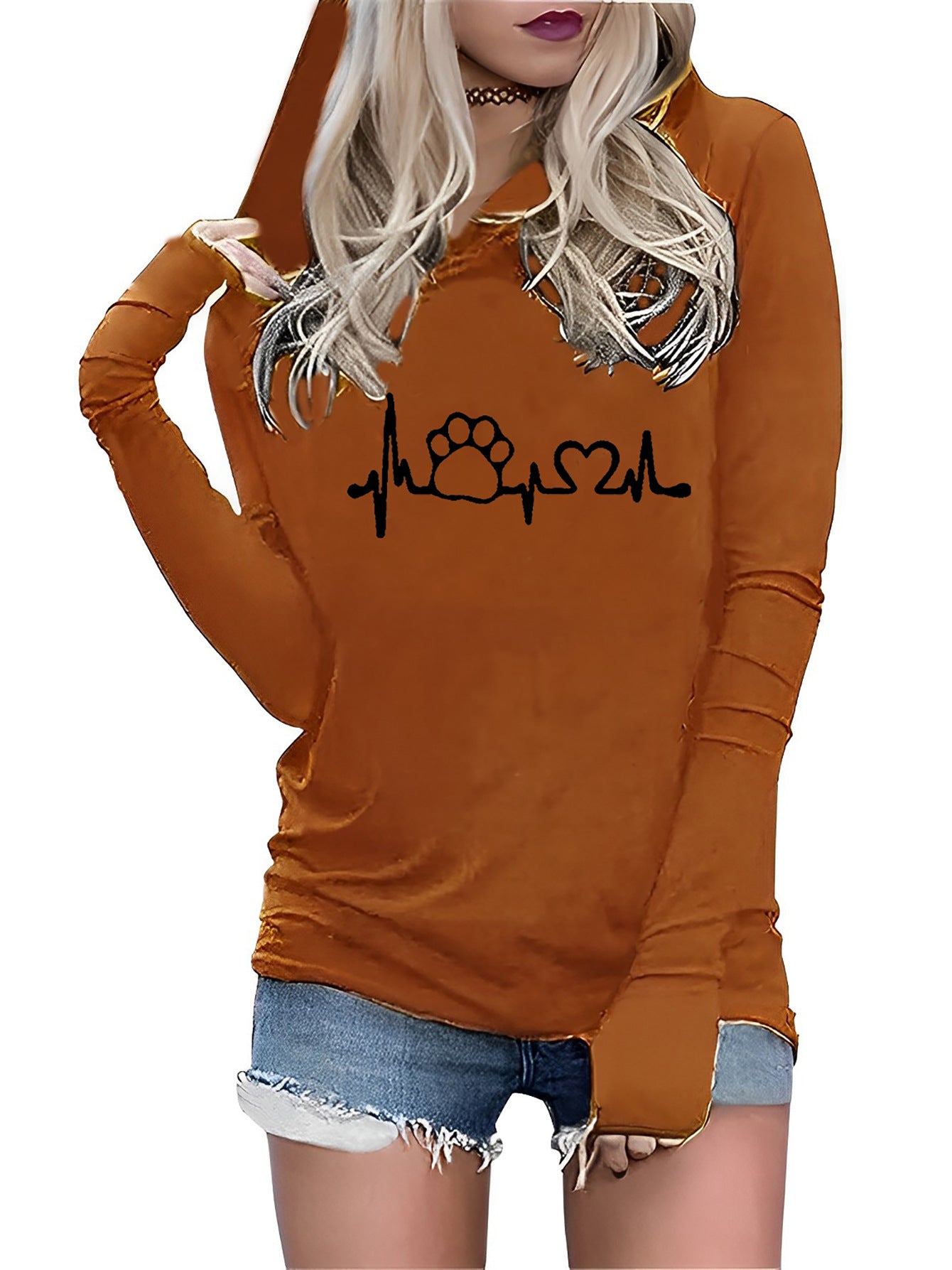 Chic Alphabet Embroidered Slim Fit Long Sleeve Hoodie