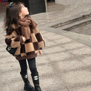 Kids Fleece-Lined Plaid Sweater Warm Winter Pullover