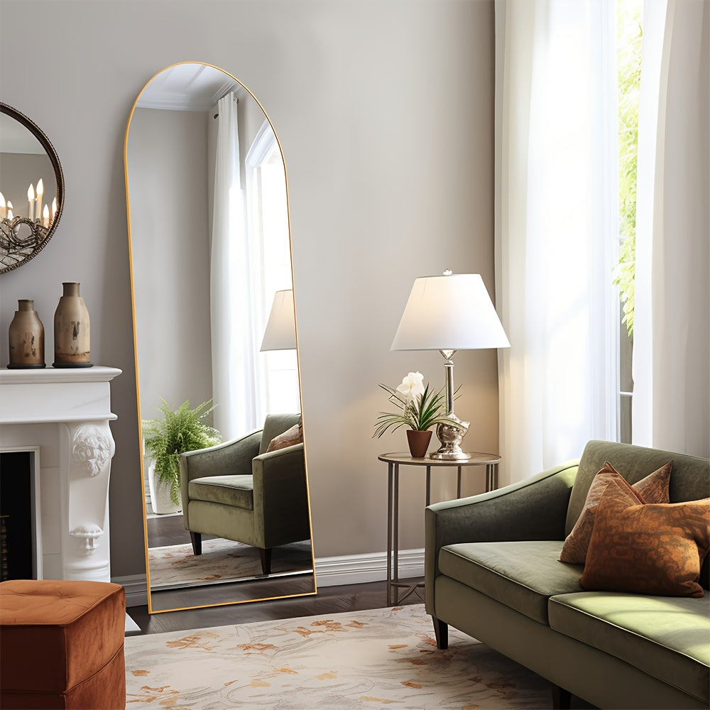 Full-length floor mirror with aluminum frame for bedroom or living room