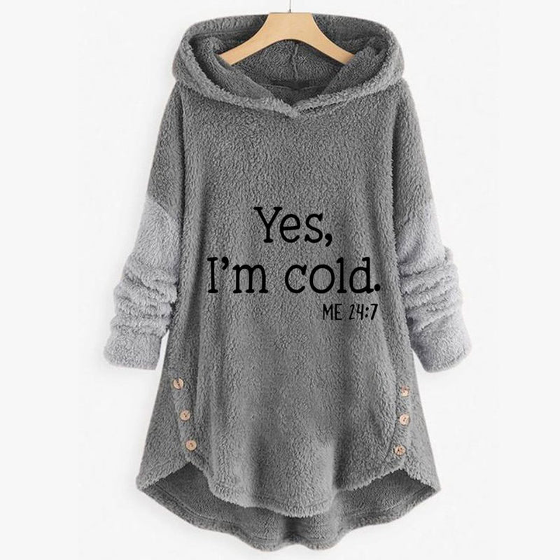 Plush Hooded Letter Print Jacket for Women