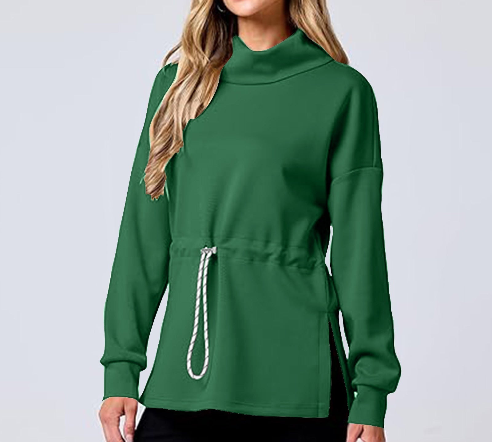 Women's Drawstring Mid-Length Casual Pullover Sweater