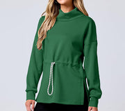Women's Drawstring Mid-Length Casual Pullover Sweater