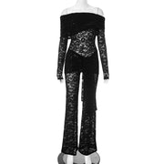 Black Lace Stitching Sexy Lace-up Off-the-shoulder Jumpsuit