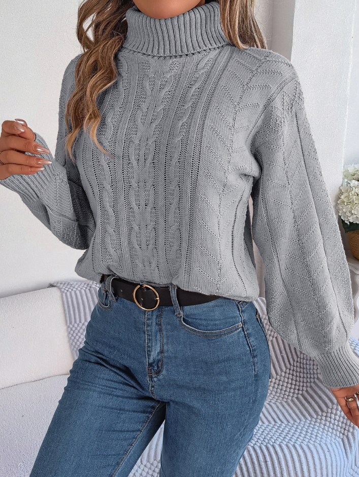 Women Casual Turtleneck Cable Knit Long Sleeve Pullover Sweater
