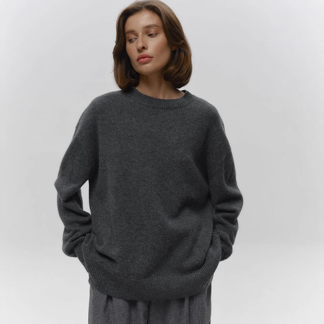 Loose and Warm Simple Pullover Solid Color Knitted Sweater
