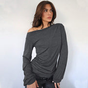 Women's Stylish Diagonal Collar Loose Autumn Winter T-Shirt