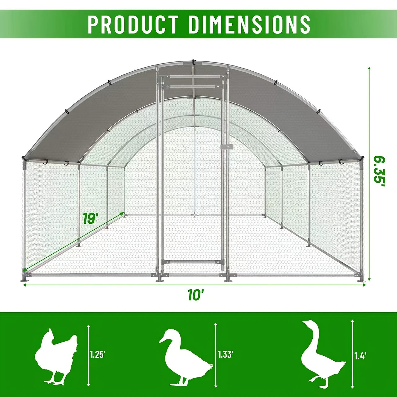 Large Walk-in Metal Chicken Coop with Waterproof and UV-proof Cover