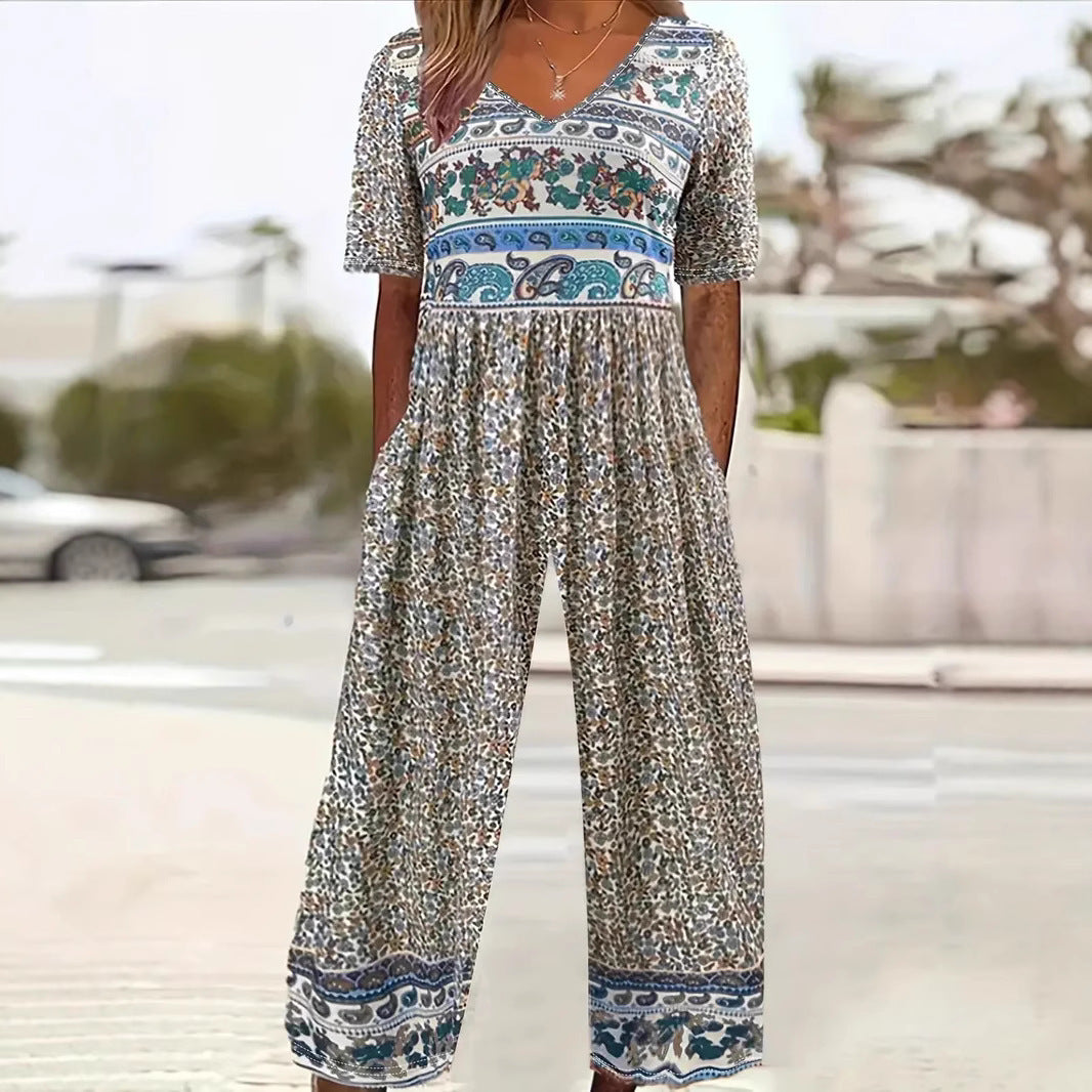 Womens Plus-Size Elegant Printed Sleeveless Jumpsuit