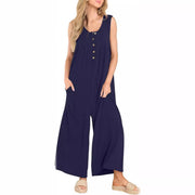 Summer European And American Style Fresh Casual Women's Pocket Jumpsuit