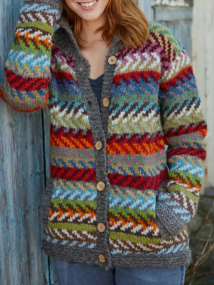 Digital Printing Winter Cardigan Long Sleeve Loose Sweater