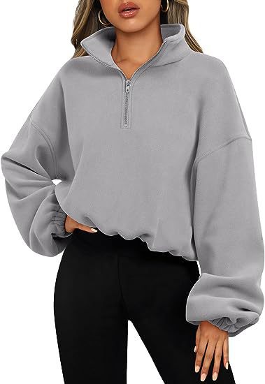 Women's Half Zipped Stand Collar Drawstring At Hem Polar Fleece Autumn Winter Sweater