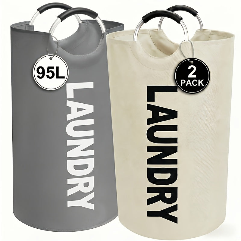Set of 2 Large Foldable Laundry Baskets with Elevated Design and Half‑Ring Handles